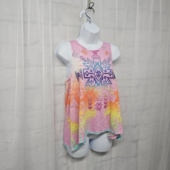 Rainbow Aztec Tropical Knit Tank Top Colorful Beach Island Vacation L - Picture 4 of 11